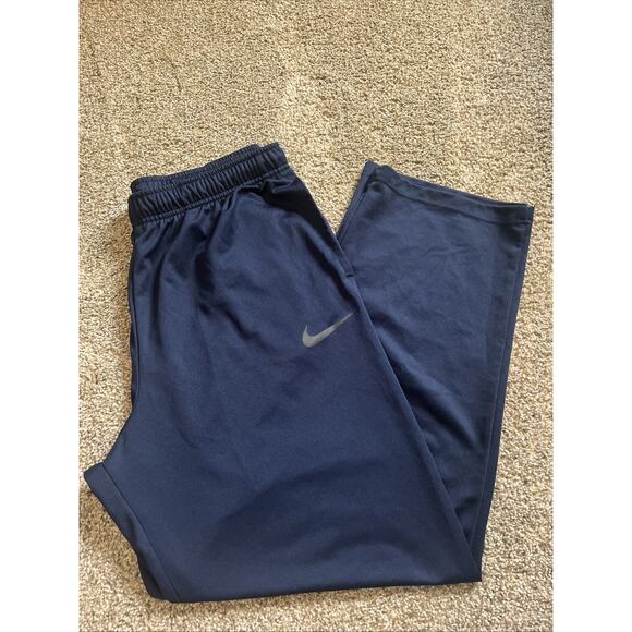 Nike Navy Blue Dri Fit Straight Leg Athletic Pants Womens Size XL Gray Swoosh - Picture 1 of 9